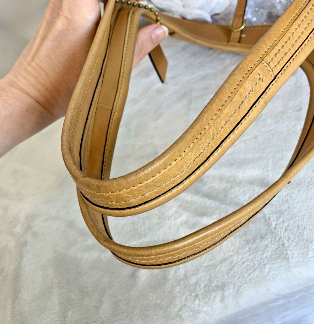 Coach Pleated Ergo Tote #12240 Tan Leather Tattersall Lining 2008 Shoulder Bag - Picture 8 of 16